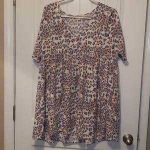 V-Neck Umgee Babydoll Leopard Print Dress